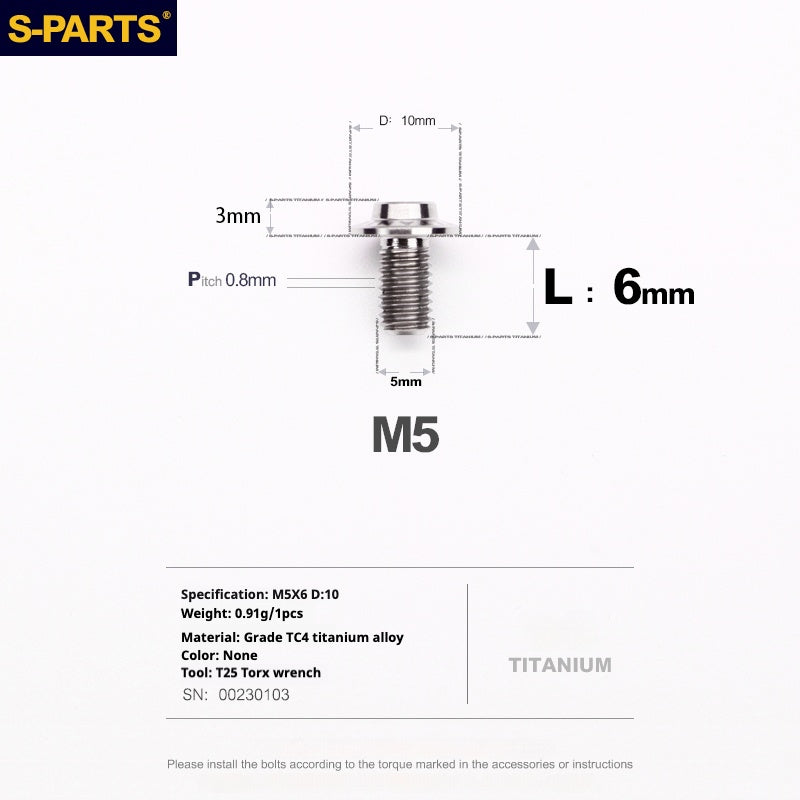 S-PARTS A3 Umbrella Head M5 L06-55mm D10 Motorcycle Electric Vehicle Titanium Screw
