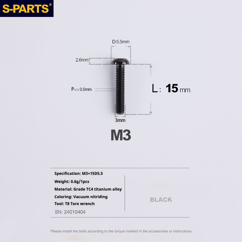 S-PARTS mountain road bike Titanium alloy screw M3*6/8/10/12/15 mm umbrella head screw