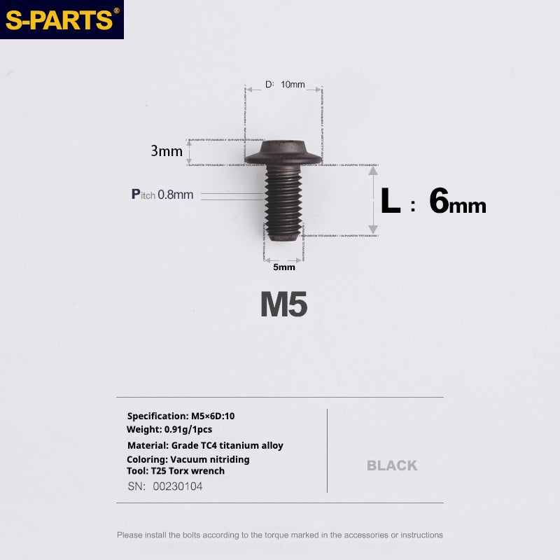S-PARTS A3 Umbrella Head M5 L06-55mm D10 Motorcycle Electric Vehicle Titanium Screw