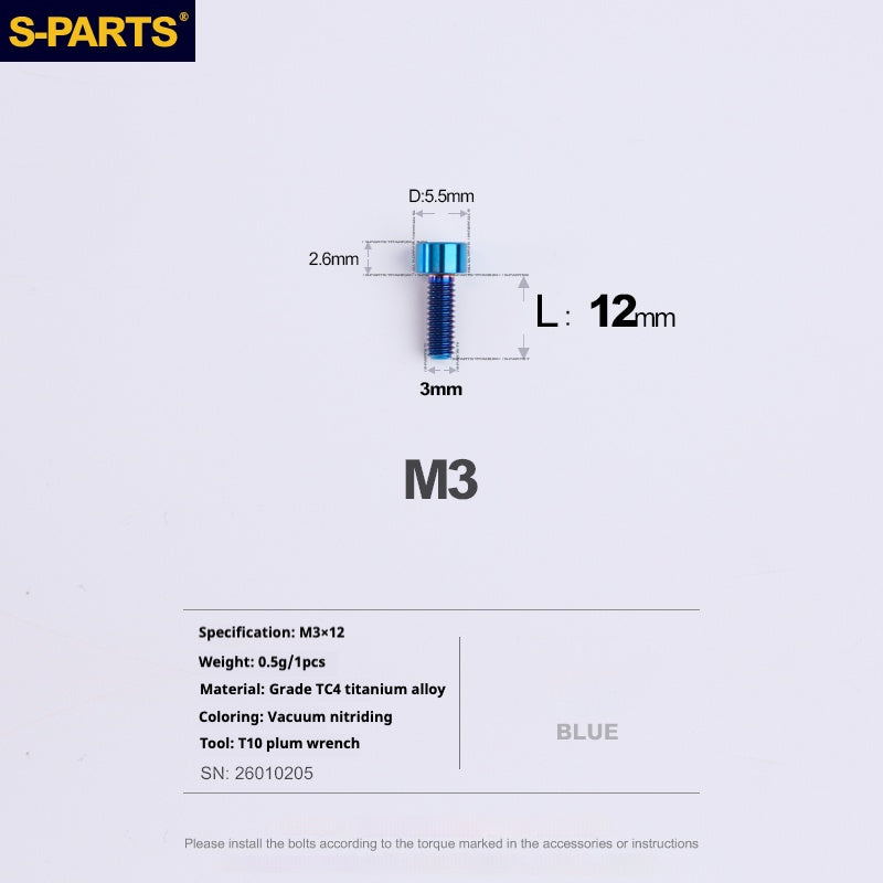 S-PARTS bicycle road bike titanium alloy screw M3*6/8/10/12/15mm post head TI