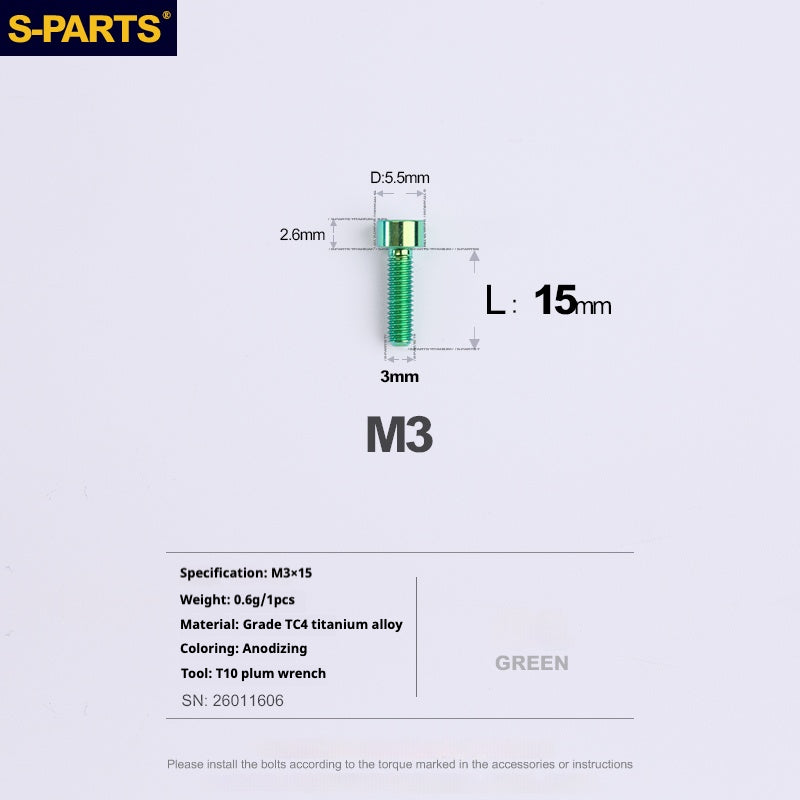 S-PARTS bicycle road bike titanium alloy screw M3*6/8/10/12/15mm post head TI