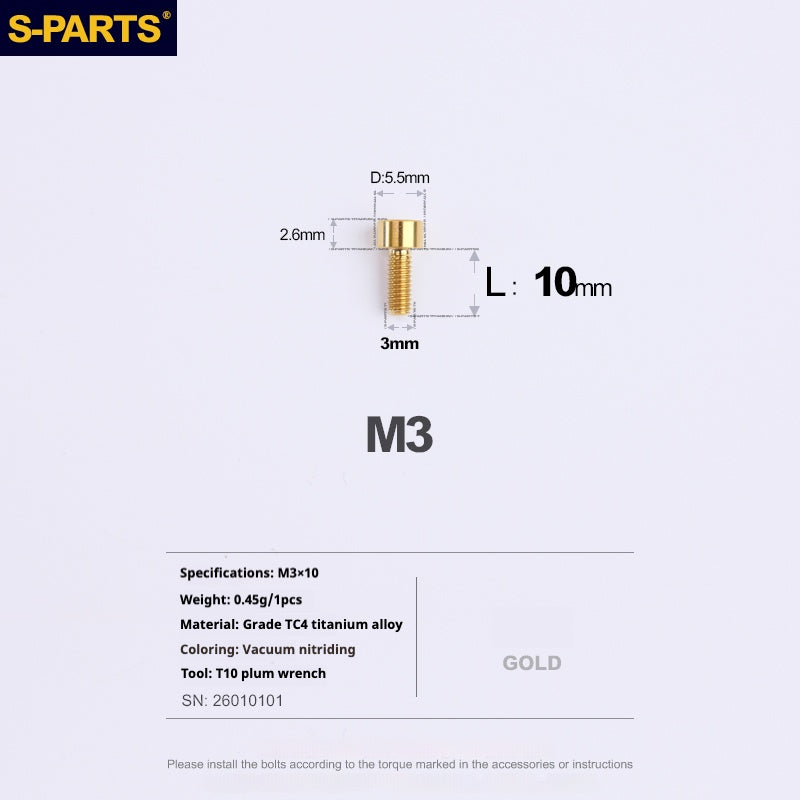 S-PARTS bicycle road bike titanium alloy screw M3*6/8/10/12/15mm post head TI