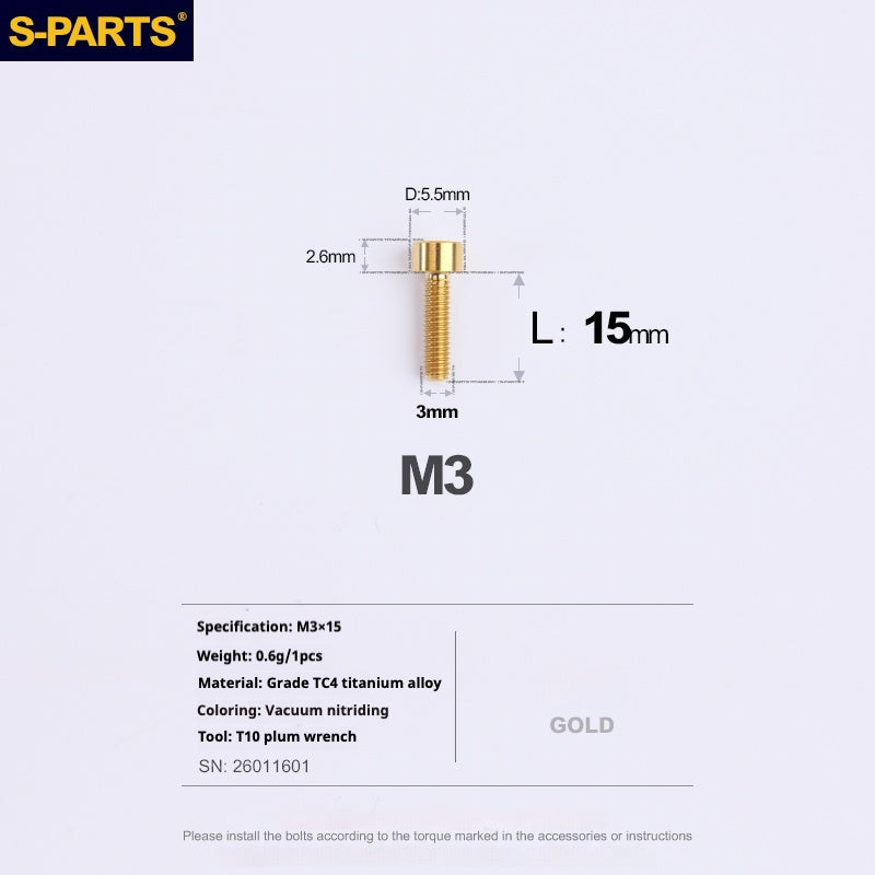 S-PARTS bicycle road bike titanium alloy screw M3*6/8/10/12/15mm post head TI