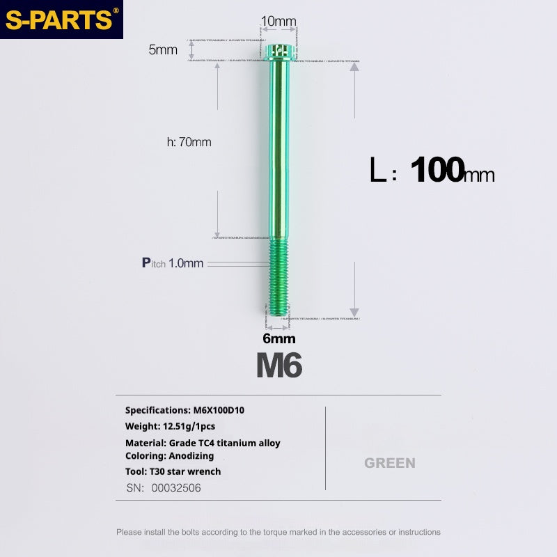 SPARTS A3 Series M6 L08-120mm Green Titanium Screws Motorcycle Auto