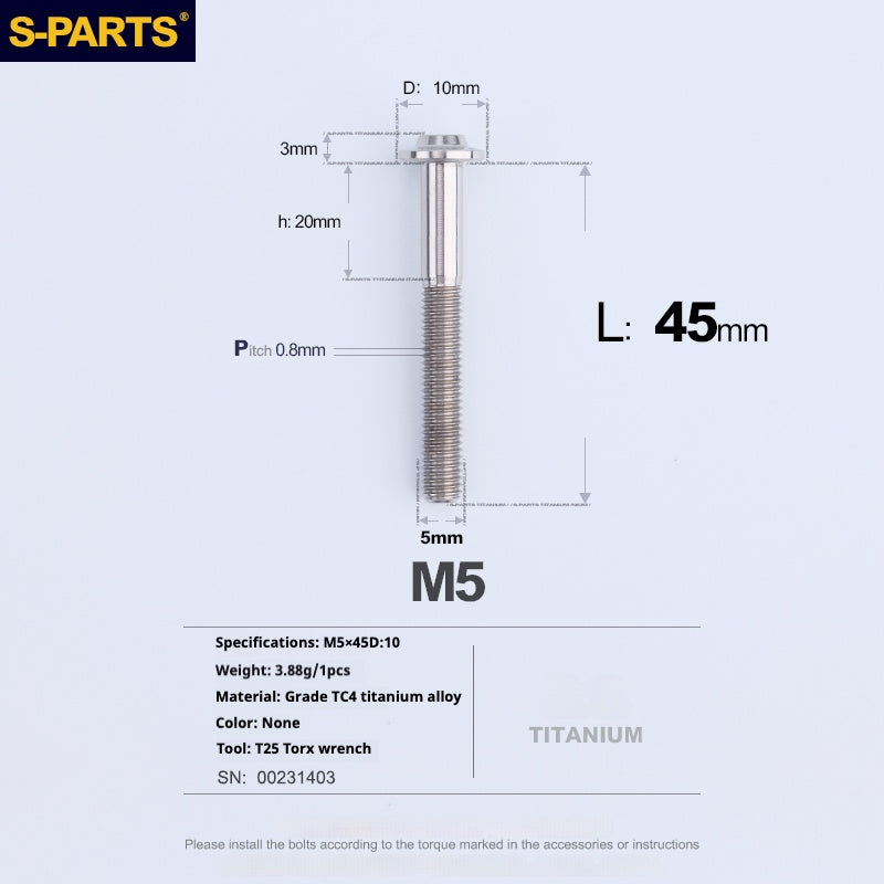 S-PARTS A3 Umbrella Head M5 L06-55mm D10 Motorcycle Electric Vehicle Titanium Screw