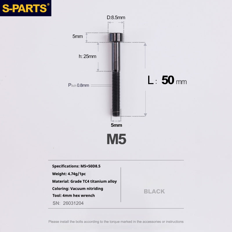 SPARTS Column Head Series M5 L10-80mm Titanium Screws