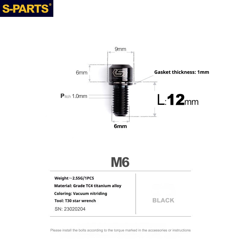 SPARTS A2 Series M6 L10-55mm Titanium Screws
