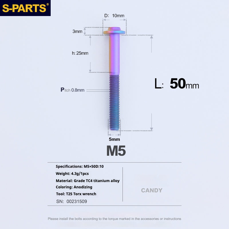 S-PARTS A3 Umbrella Head M5 L06-55mm D10 Motorcycle Electric Vehicle Titanium Screw