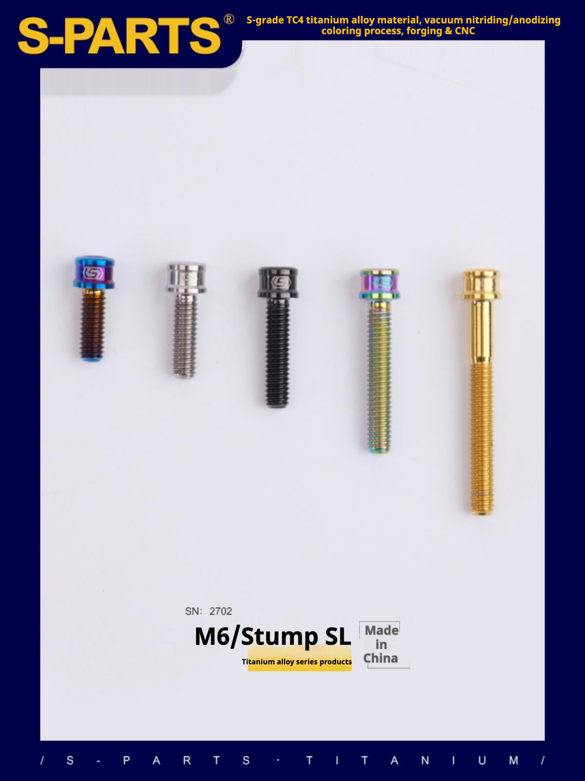 S-PARTS M6x10/12/14/16/18/20mm Cylindrical Head Ultra Light Titanium Screws