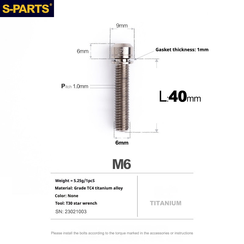 SPARTS A2 Series M6 L10-55mm Titanium Screws