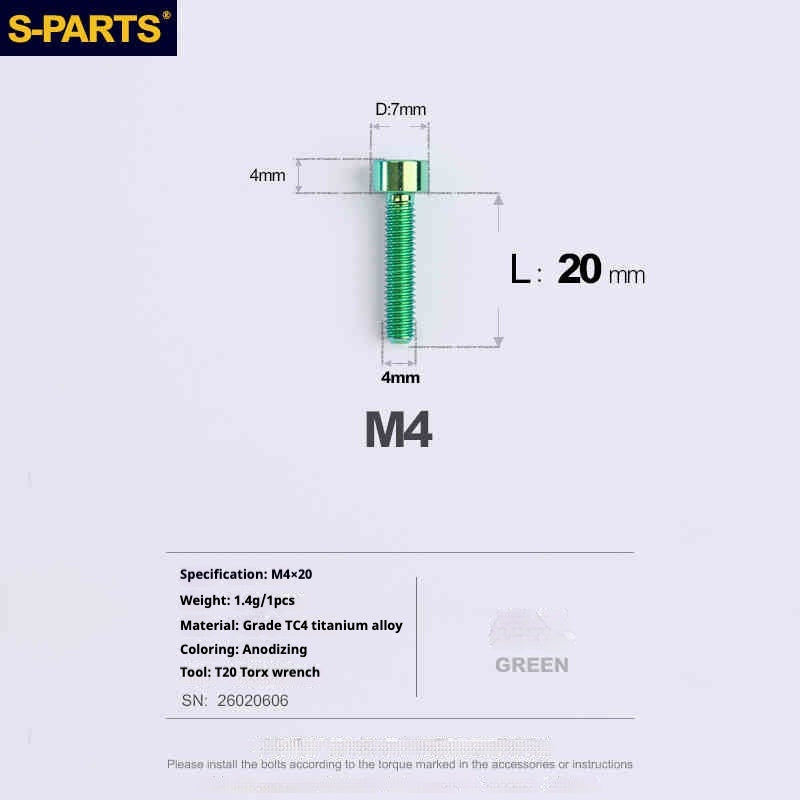 SPARTS Column Head Series M4 L06-50mm Titanium Screws