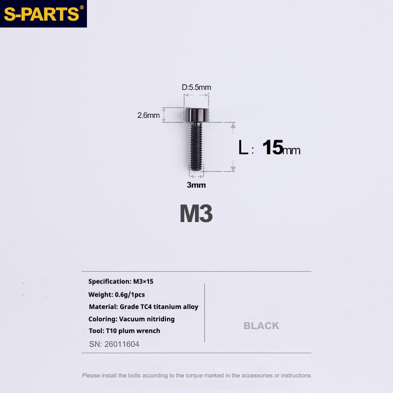 S-PARTS bicycle road bike titanium alloy screw M3*6/8/10/12/15mm post head TI