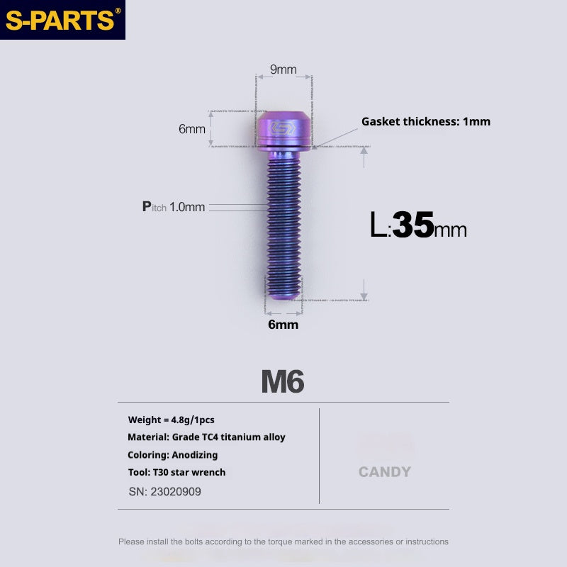 SPARTS A2 Series M6 L10-55mm Titanium Screws