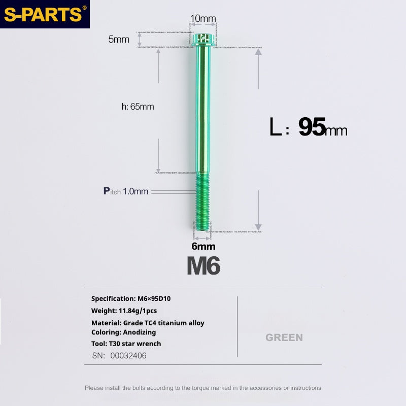 SPARTS A3 Series M6 L08-120mm Green Titanium Screws Motorcycle Auto