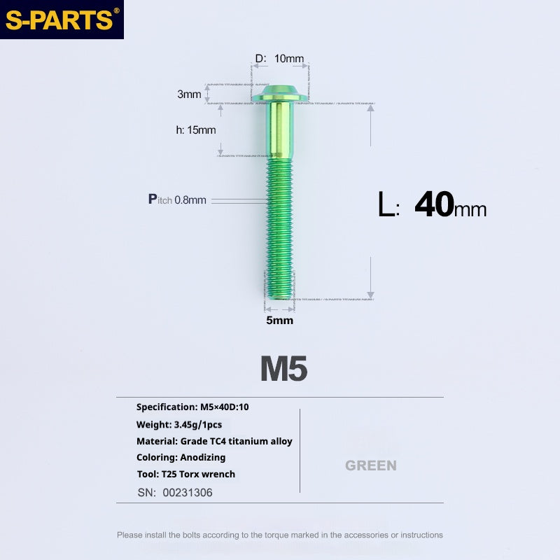 S-PARTS A3 Umbrella Head M5 L06-55mm D10 Motorcycle Electric Vehicle Titanium Screw