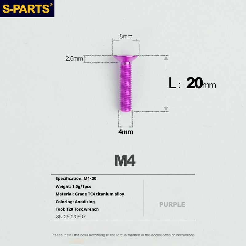 SPARTS Countersunk Head Series M4 L08-45mm Titanium Screws