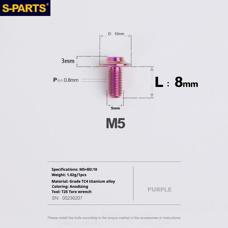 S-PARTS A3 Umbrella Head M5 L06-55mm D10 Motorcycle Electric Vehicle Titanium Screw