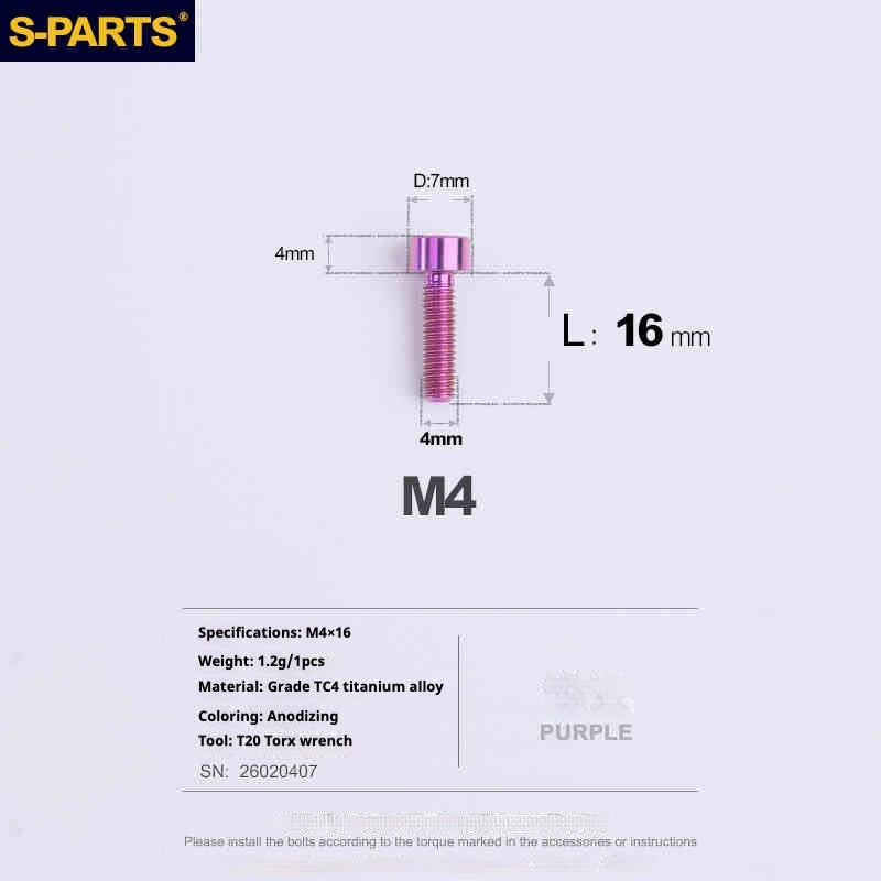 SPARTS Column Head Series M4 L06-50mm Titanium Screws