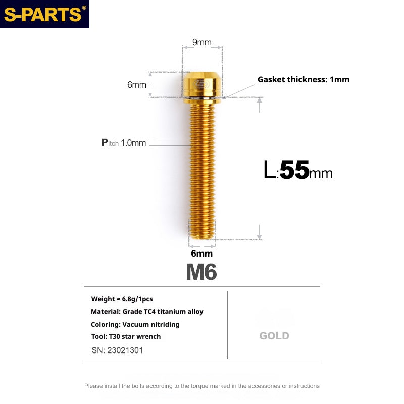 SPARTS A2 Series M6 L10-55mm Titanium Screws