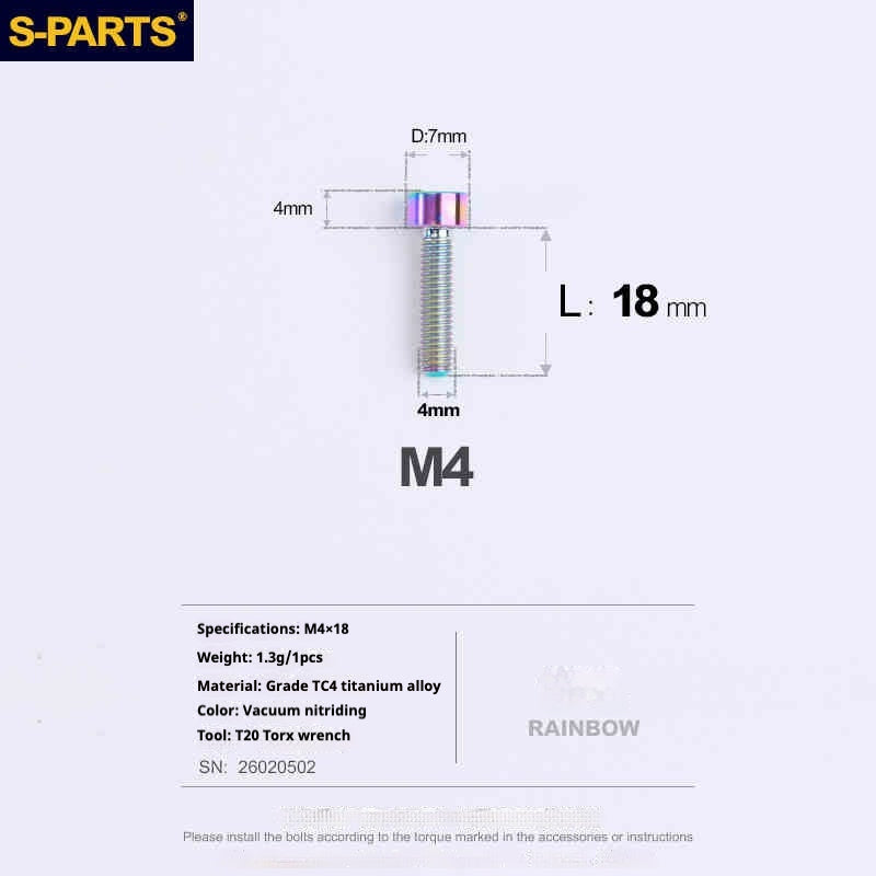 SPARTS Column Head Series M4 L06-50mm Titanium Screws