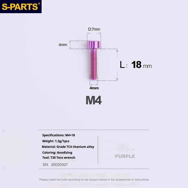 SPARTS Column Head Series M4 L06-50mm Titanium Screws