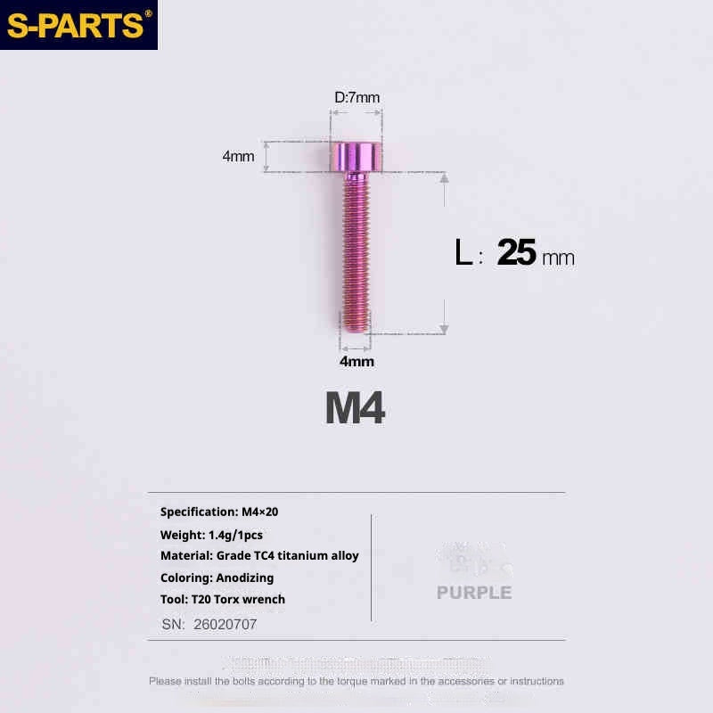 SPARTS Column Head Series M4 L06-50mm Titanium Screws