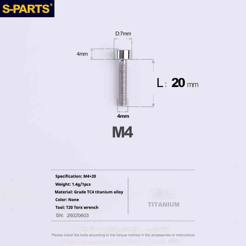 SPARTS Column Head Series M4 L06-50mm Titanium Screws