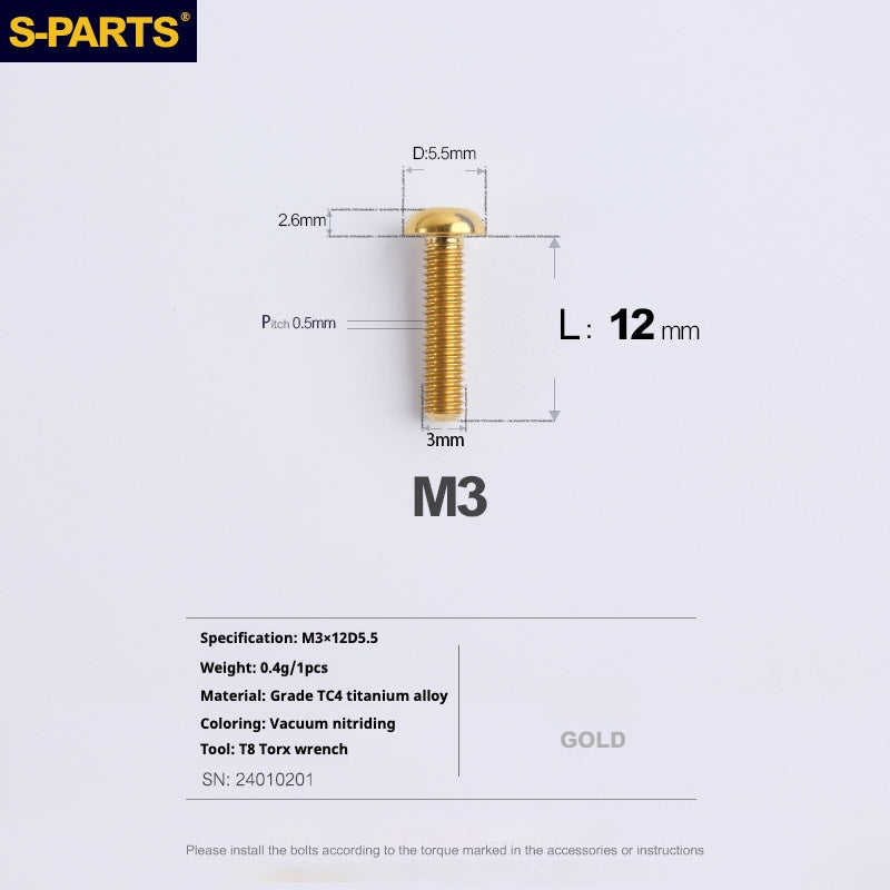 S-PARTS mountain road bike Titanium alloy screw M3*6/8/10/12/15 mm umbrella head screw