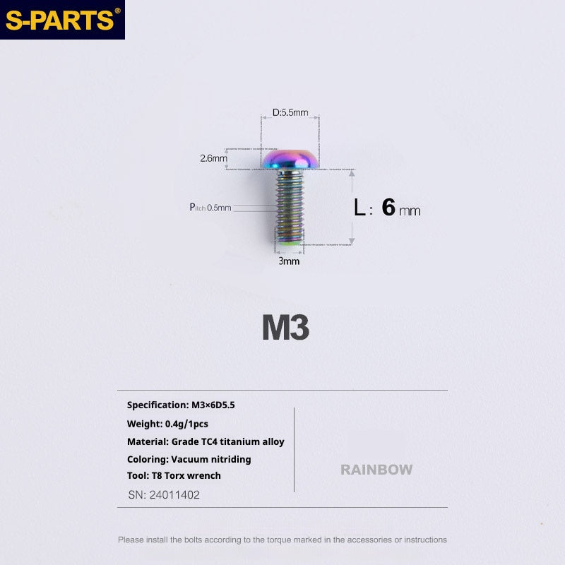 S-PARTS mountain road bike Titanium alloy screw M3*6/8/10/12/15 mm umbrella head screw