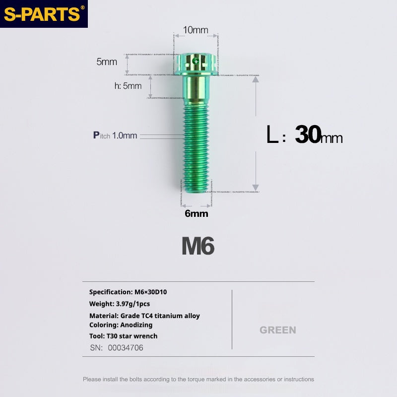 SPARTS A3 Series M6 L08-120mm Green Titanium Screws Motorcycle Auto