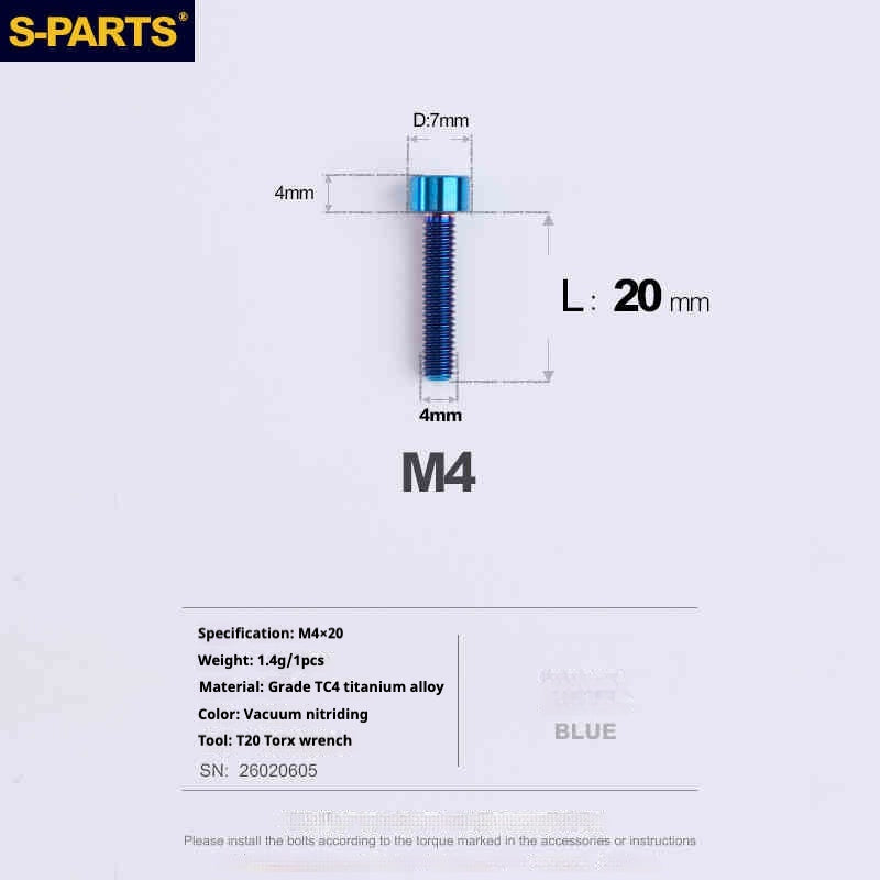 SPARTS Column Head Series M4 L06-50mm Titanium Screws