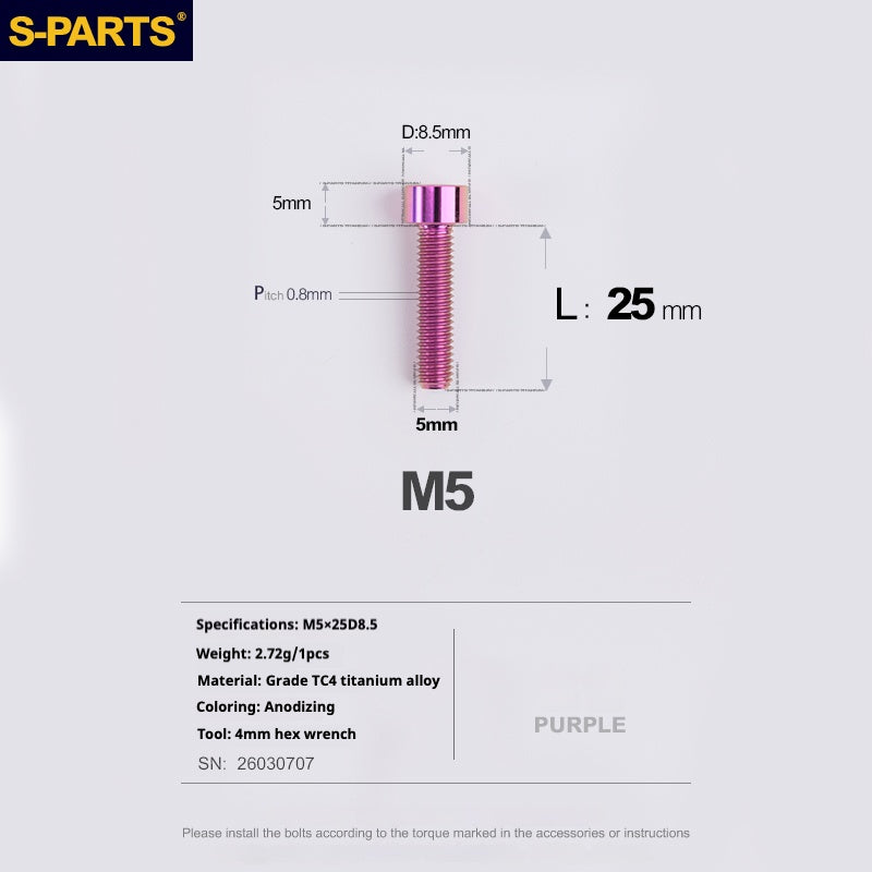SPARTS Column Head Series M5 L10-80mm Titanium Screws
