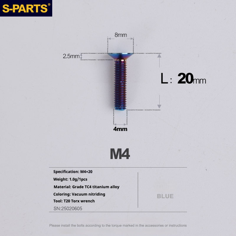SPARTS Countersunk Head Series M4 L08-45mm Titanium Screws