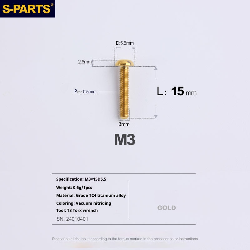 S-PARTS mountain road bike Titanium alloy screw M3*6/8/10/12/15 mm umbrella head screw