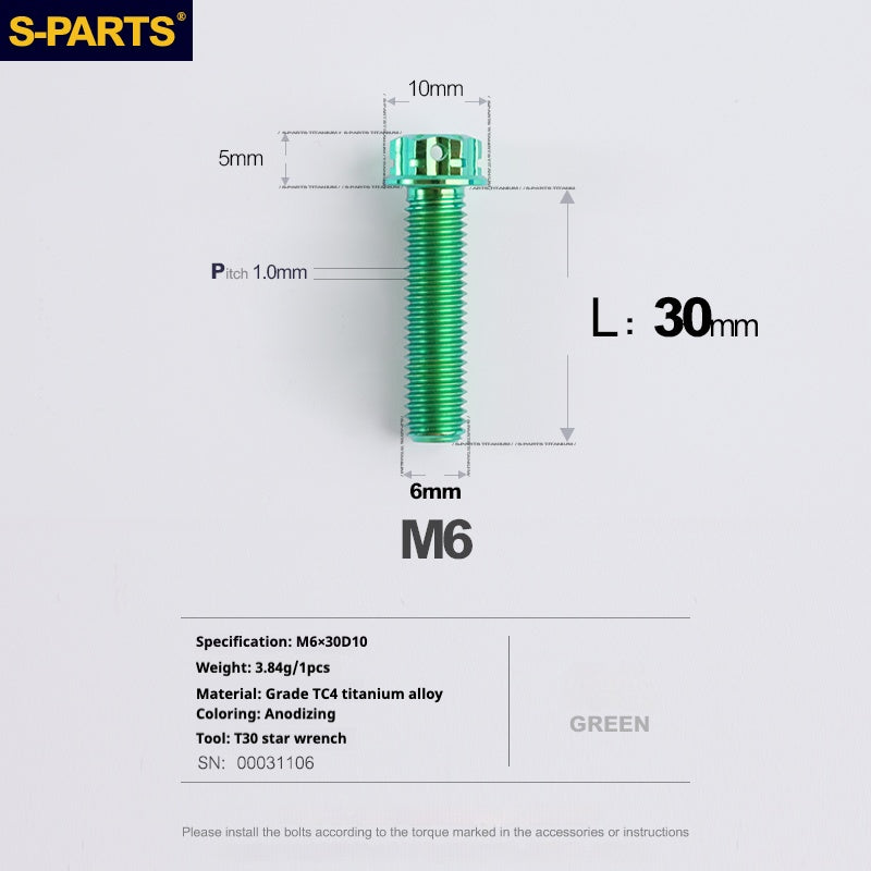 SPARTS A3 Series M6 L08-120mm Green Titanium Screws Motorcycle Auto