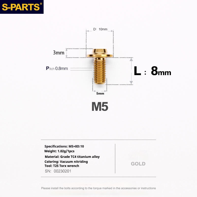 S-PARTS A3 Umbrella Head M5 L06-55mm D10 Motorcycle Electric Vehicle Titanium Screw