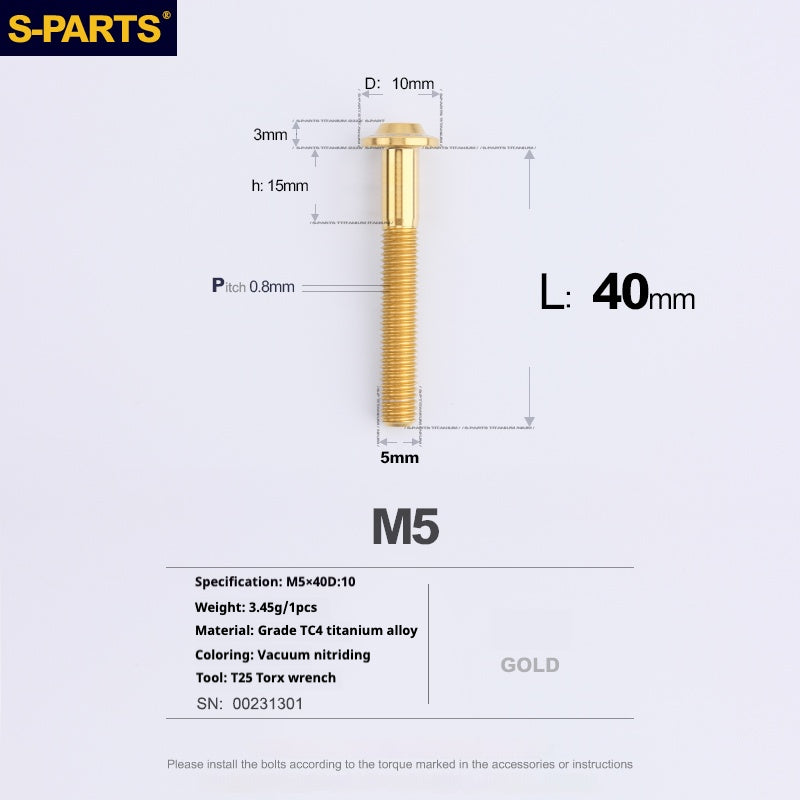 S-PARTS A3 Umbrella Head M5 L06-55mm D10 Motorcycle Electric Vehicle Titanium Screw