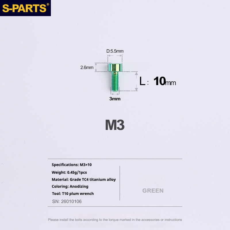 S-PARTS bicycle road bike titanium alloy screw M3*6/8/10/12/15mm post head TI