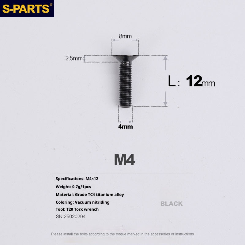 SPARTS Countersunk Head Series M4 L08-45mm Titanium Screws