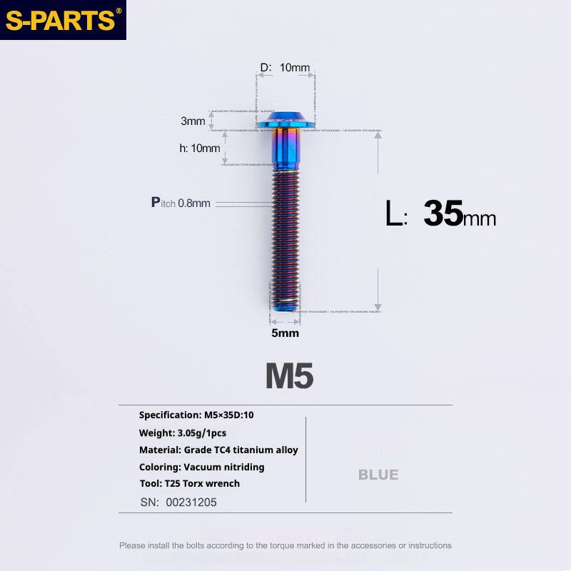 S-PARTS A3 Umbrella Head M5 L06-55mm D10 Motorcycle Electric Vehicle Titanium Screw