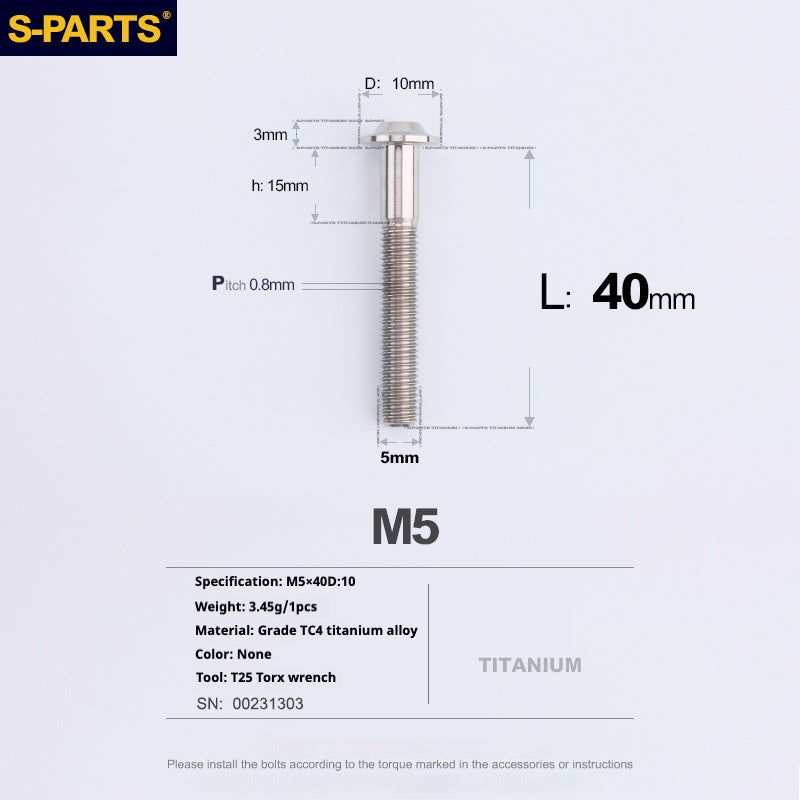 S-PARTS A3 Umbrella Head M5 L06-55mm D10 Motorcycle Electric Vehicle Titanium Screw
