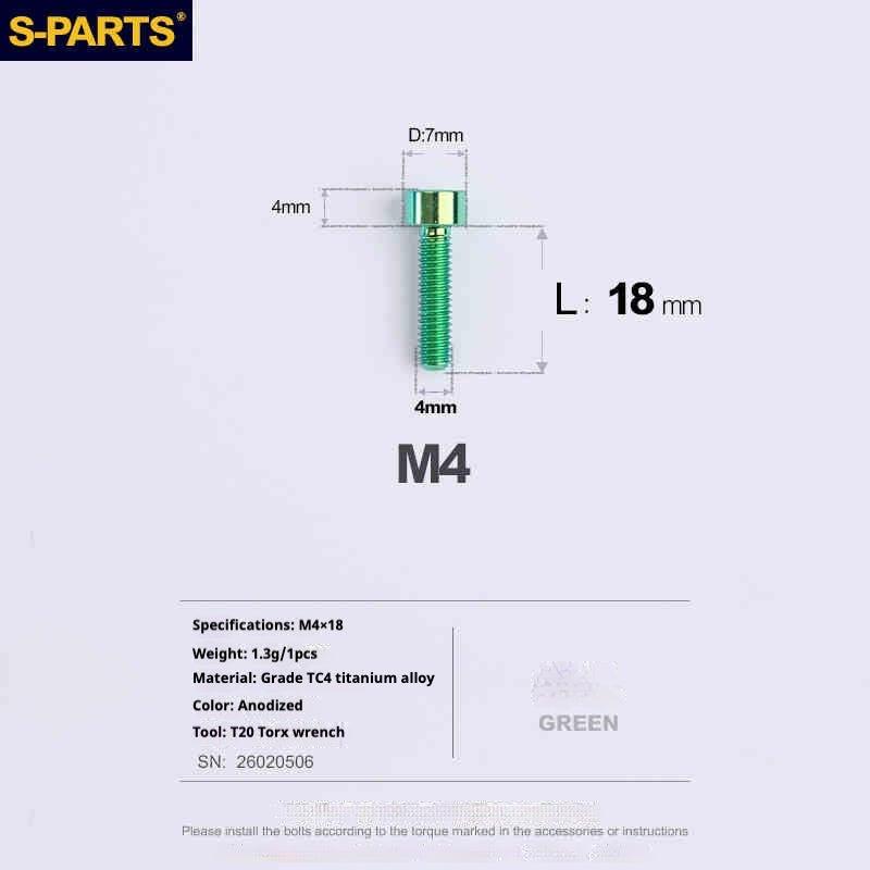 SPARTS Column Head Series M4 L06-50mm Titanium Screws