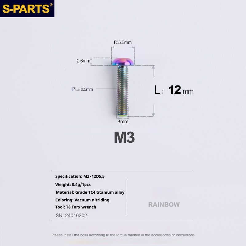 S-PARTS mountain road bike Titanium alloy screw M3*6/8/10/12/15 mm umbrella head screw