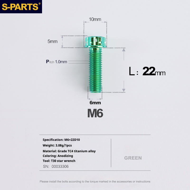 SPARTS A3 Series M6 L08-120mm Green Titanium Screws Motorcycle Auto