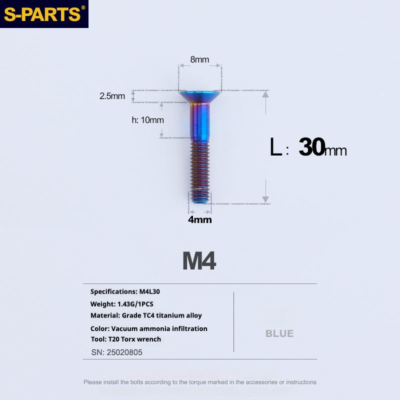 SPARTS Countersunk Head Series M4 L08-45mm Titanium Screws