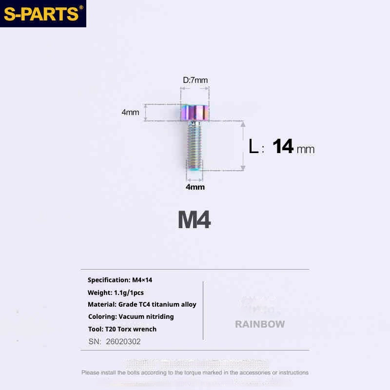 SPARTS Column Head Series M4 L06-50mm Titanium Screws