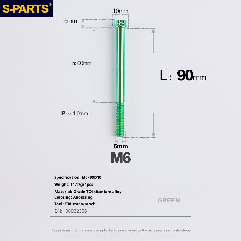 SPARTS A3 Series M6 L08-120mm Green Titanium Screws Motorcycle Auto