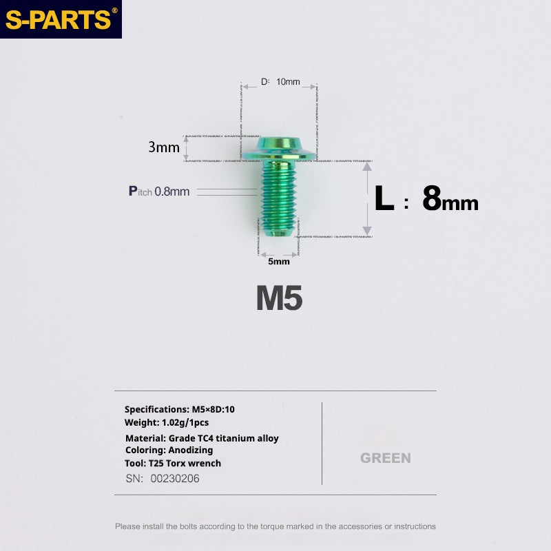 S-PARTS A3 Umbrella Head M5 L06-55mm D10 Motorcycle Electric Vehicle Titanium Screw