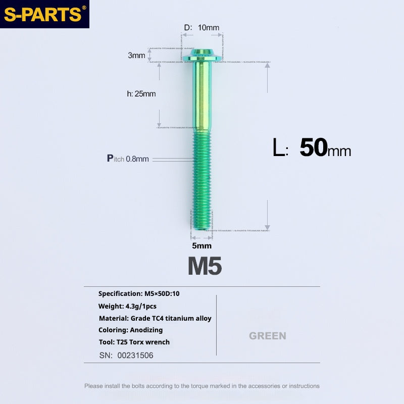 S-PARTS A3 Umbrella Head M5 L06-55mm D10 Motorcycle Electric Vehicle Titanium Screw