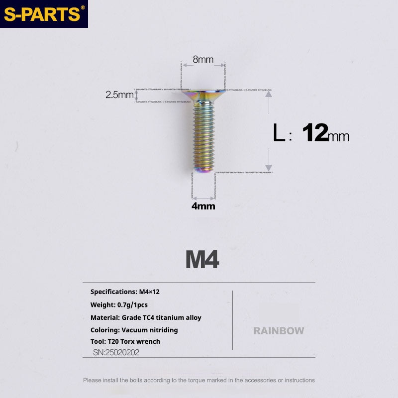 SPARTS Countersunk Head Series M4 L08-45mm Titanium Screws